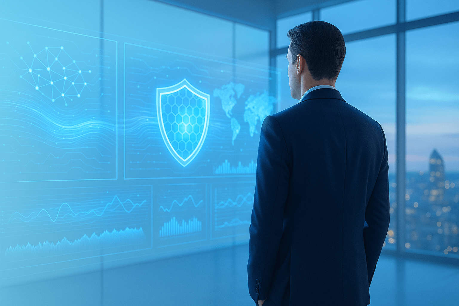 A person looking at a screen with cybersecurity data.